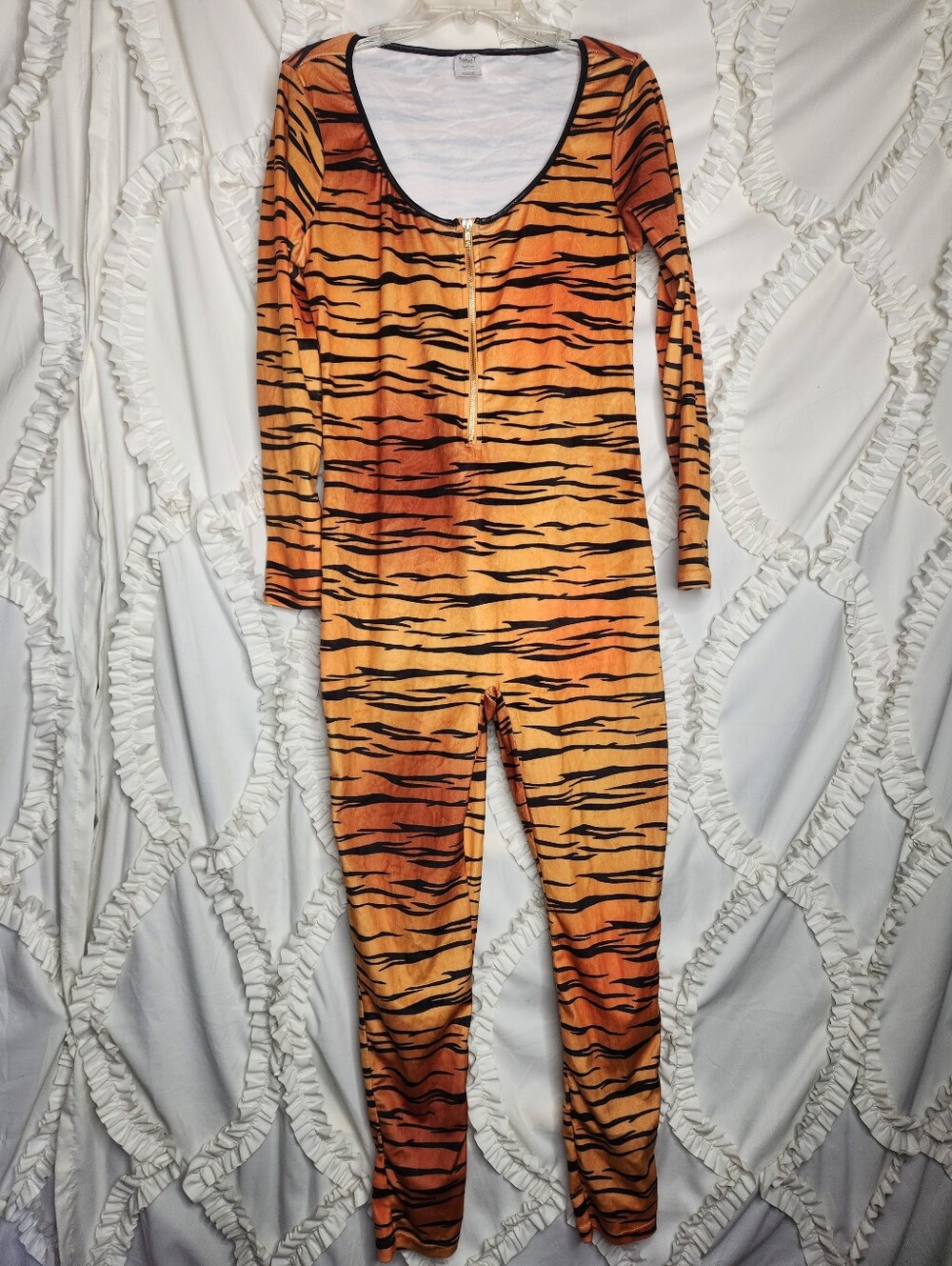Spirit Halloween Adult Tiger One Piece Costume Tail Zip Pajamas Sz L
